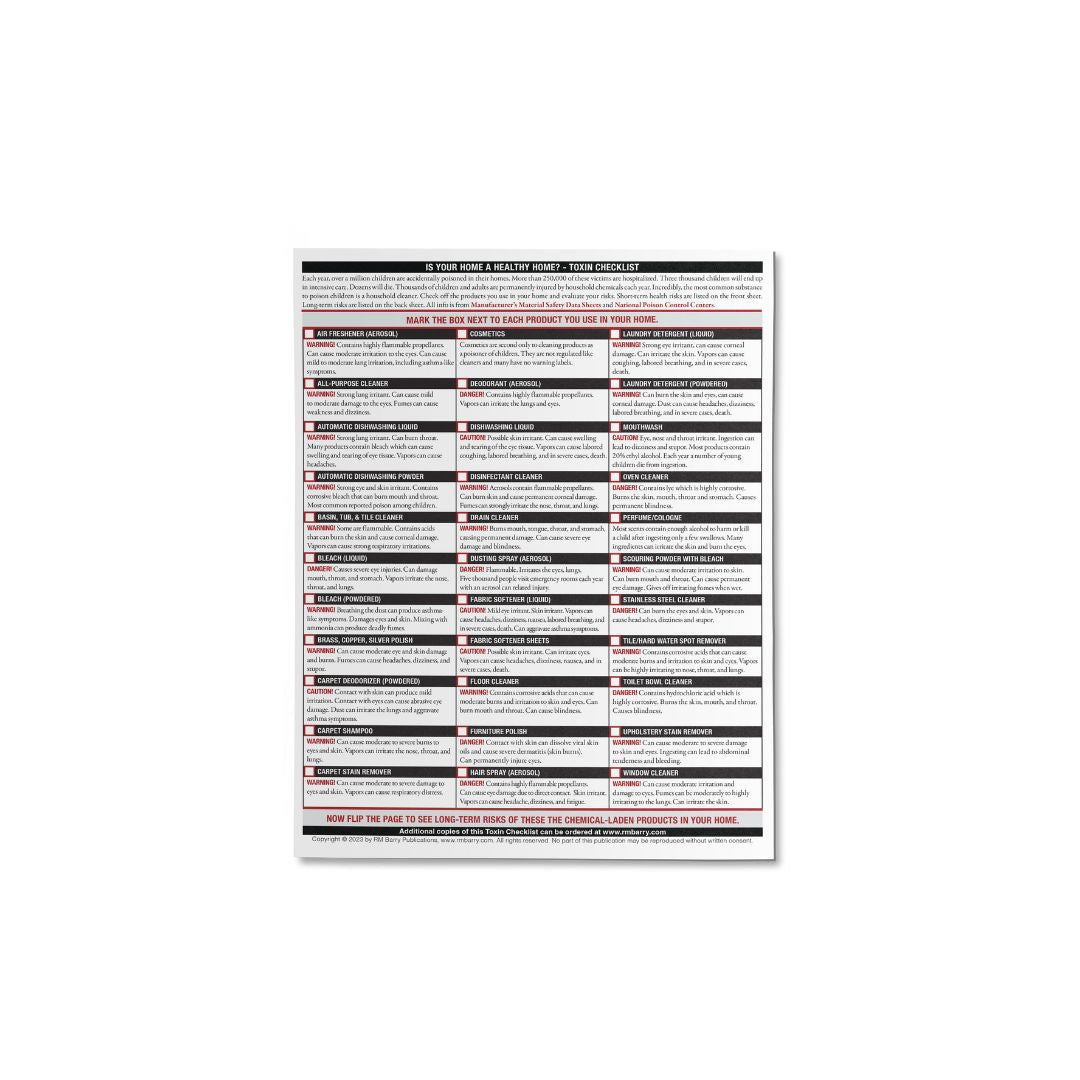 Toxin Checklist (Pack of 25)