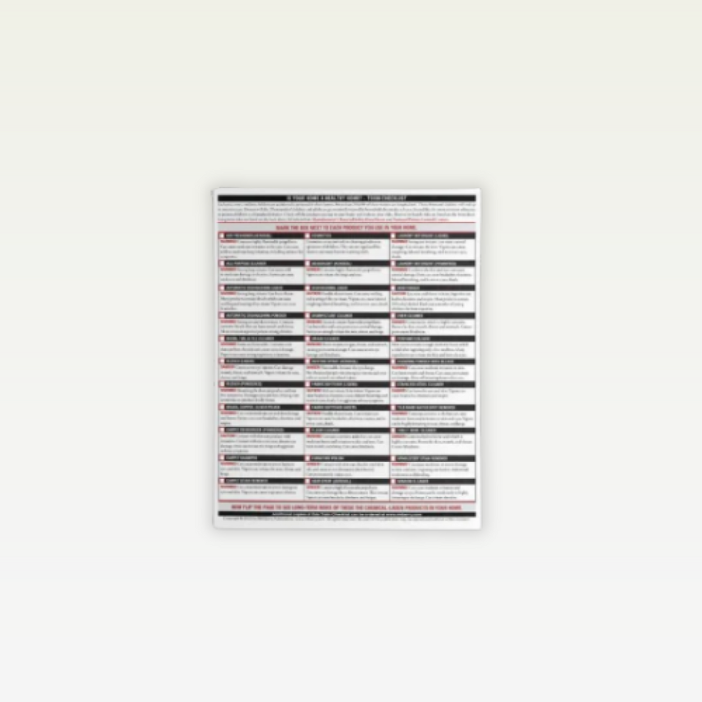 Toxin Checklist (Pack of 25)